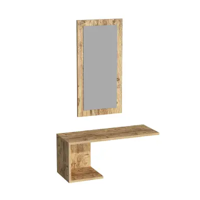 Ramus Dresuar Console Table with Shelving and Mirror - Atlantic Pine