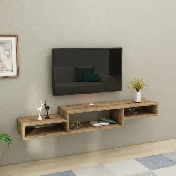 Loretta Floating TV Stand with Shelves - Atlantic Pine