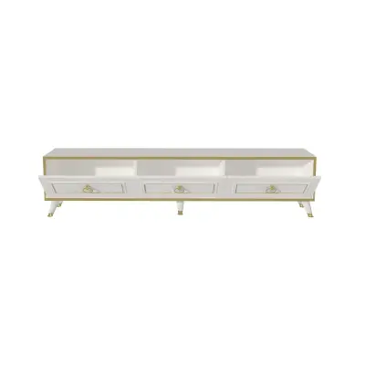 Romens TV Stand and Media Console with Cabinets - White & Gold