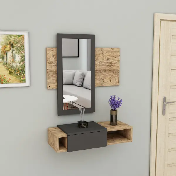 Tina Dresuar with Drawer and Mirror - Anthracite & Atlantic Pine