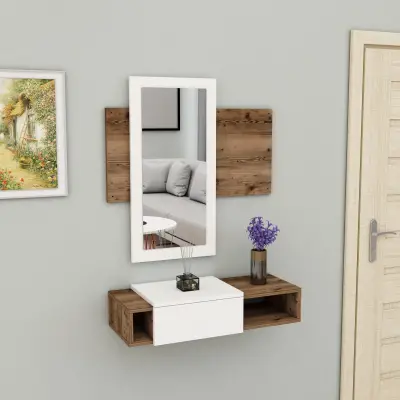 Tina Dresuar with Drawer and Mirror - White & Light Walnut