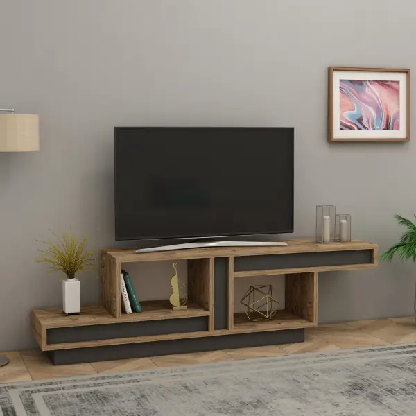 Liberty TV Stand with Open Shelves - Atlantic Pine & Anthracite