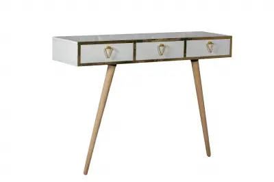 Natenga Dresuar Console Table with Drawers - White & Gold