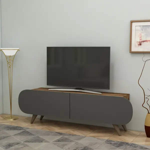 Sagely TV Stand with Cabinets, Shelves - Anthracite & Light Walnut