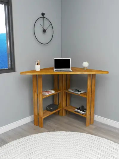 Friend Wood Computer Desk with Shelves - Sapphire Oak