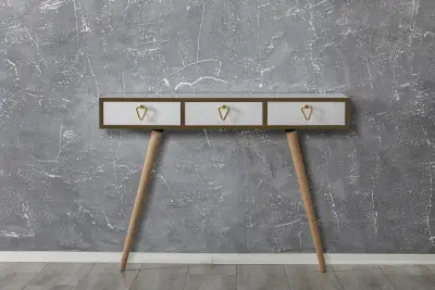 Natenga Dresuar Console Table with Drawers - White & Gold