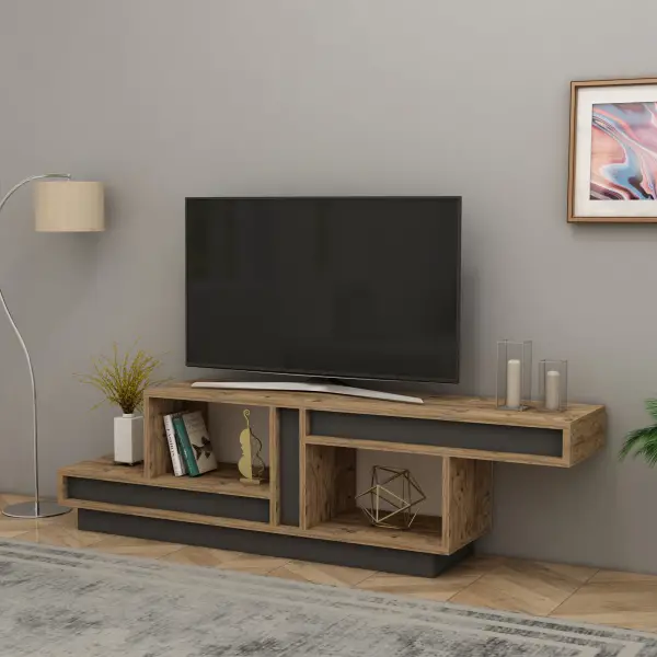 Liberty TV Stand with Open Shelves - Atlantic Pine & Anthracite