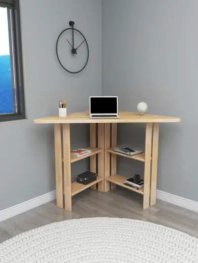 Friend Wood Computer Desk with Shelves - Natural