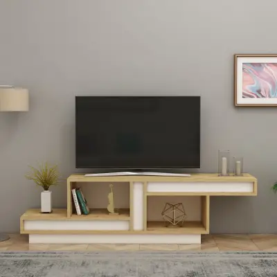 Liberty TV Stand with Open Shelves - White & Sapphire Oak