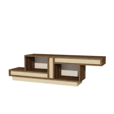 Liberty TV Stand with Open Shelves - Beige & Light Walnut