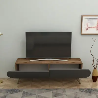 Sagely TV Stand with Cabinets, Shelves - Anthracite & Light Walnut