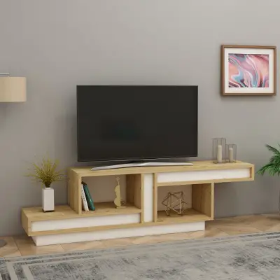 Liberty TV Stand with Open Shelves - White & Sapphire Oak