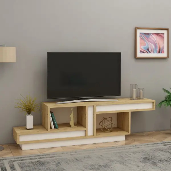 Liberty TV Stand with Open Shelves - White & Sapphire Oak