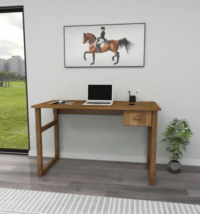 Virtual Wood Computer Desk with Drawer - Walnut