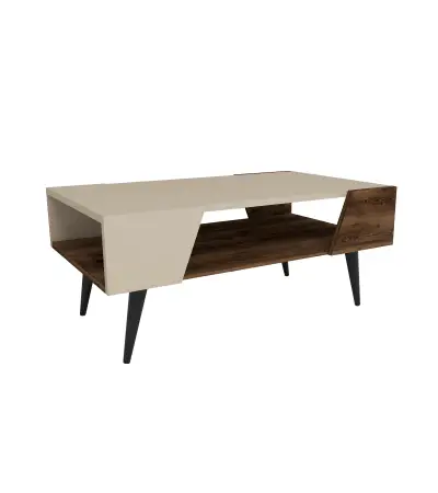 Curve Coffee Table with Storage Unit - Beige & Light Walnut