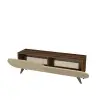 Sagely TV Stand with Cabinets, Shelves - Beige & Light Walnut