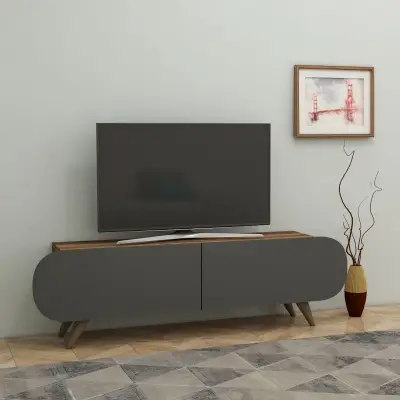 Sagely TV Stand with Cabinets, Shelves - Anthracite & Light Walnut