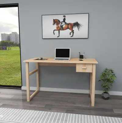 Virtual Wood Computer Desk with Drawer - Natural