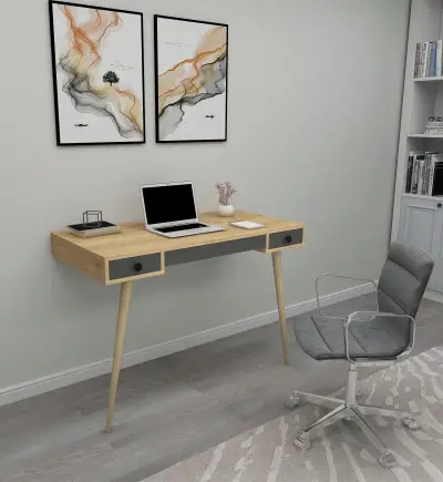 Merter Computer Desk with Drawers - Sapphire Oak & Anthracite