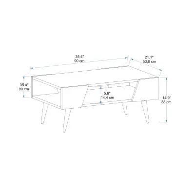 Curve Coffee Table with Storage Unit - Beige & Light Walnut