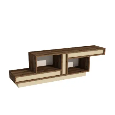 Liberty TV Stand with Open Shelves - Beige & Light Walnut