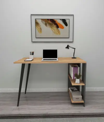 Godwin Computer Desk with Shelves - Atlantic Pine & Anthracite