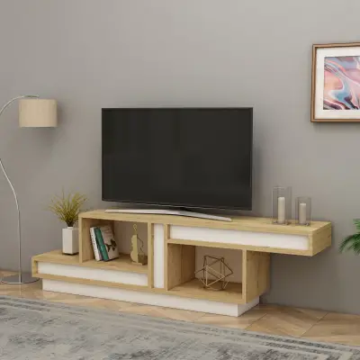 Liberty TV Stand with Open Shelves - White & Sapphire Oak