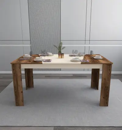 Curve 160 cm 6 Person Dining Table - Beige & Light Walnut