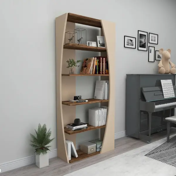 Nestor Bookcase with 5 Tier Shelves - Light Walnut