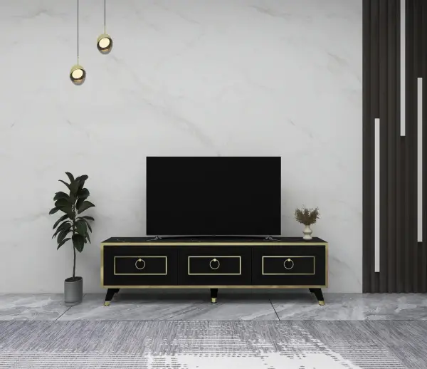 Romens 150 cm Wide TV Stand and Media Console with Cabinets / Black