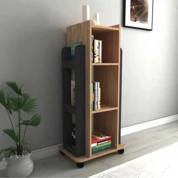 Dorian Bookcase with Shelves and Wheels