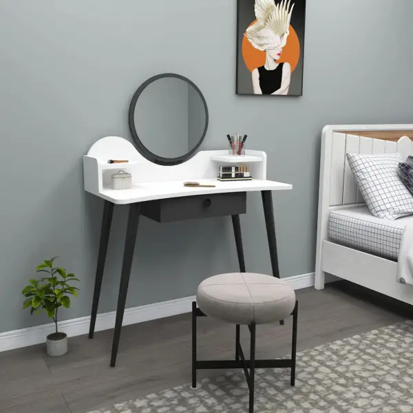 Ambrose Makeup Vanity Table with Mirror - White / Anthracite