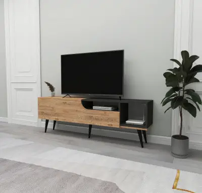 Agbar TV Stand and Media Center with Cabinets and Shelves