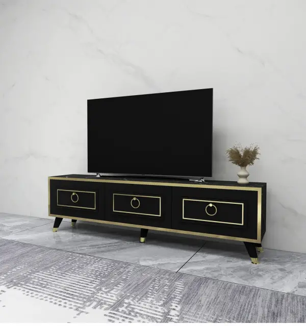 Romens 150 cm Wide TV Stand and Media Console with Cabinets / Black
