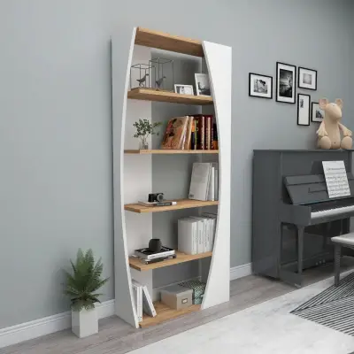 Nestor Bookcase with 5 Tier Shelves - Atlantic Pine / White