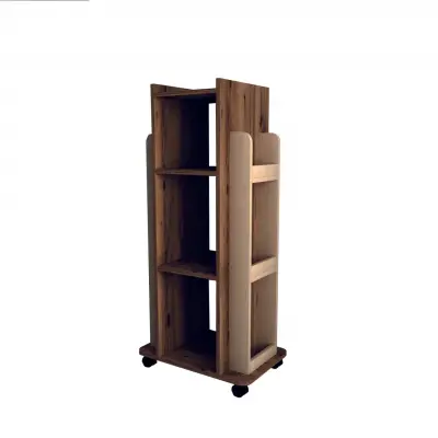 Dorian Bookcase with Shelves and Wheels - Light Walnut / Beige