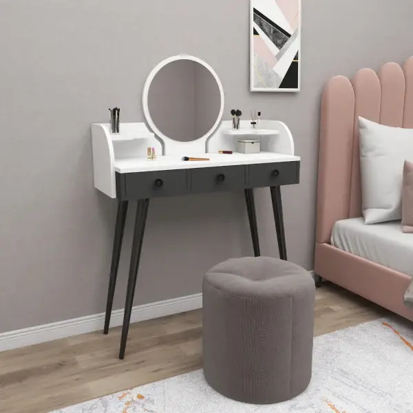 Belem Makeup Vanity Table with Mirror - White / Anthracite