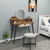 Ambrose Makeup Vanity Table with Mirror - Light Walnut / Beige