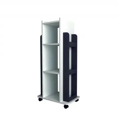 Dorian Bookcase with Shelves and Wheels - White / Dark Grey