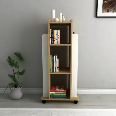 Dorian Bookcase with Shelves and Wheels - Sapphire Oak / White