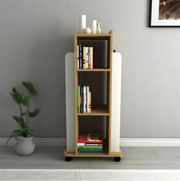 Dorian Bookcase with Shelves and Wheels - Sapphire Oak / White