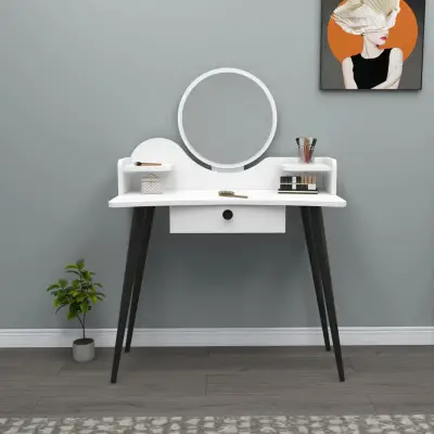 Ambrose Makeup Vanity Table with Mirror - White