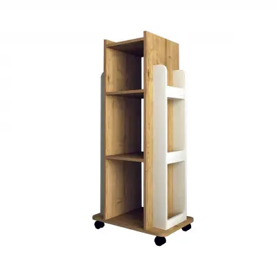 Dorian Bookcase with Shelves and Wheels - Sapphire Oak / White