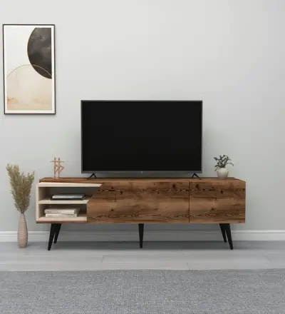 Cleon TV Stand and Media Center with Cabinets and Open Shelves