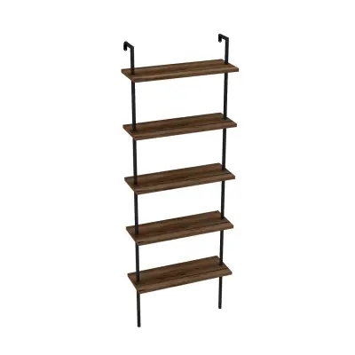 Willis 5-Tier Manufactured Wood Metal Ladder Bookcase - Light Walnut / Black