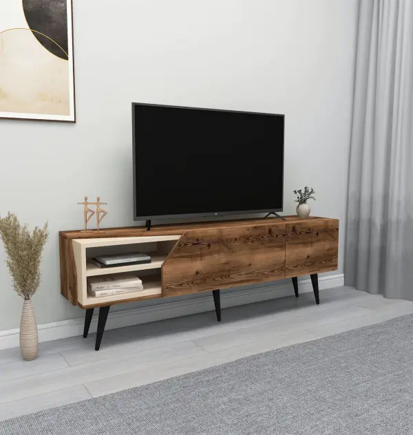 Cleon TV Stand and Media Center with Cabinets and Open Shelves