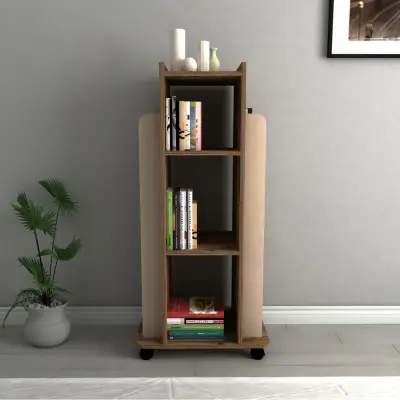 Dorian Bookcase with Shelves and Wheels - Light Walnut / Beige