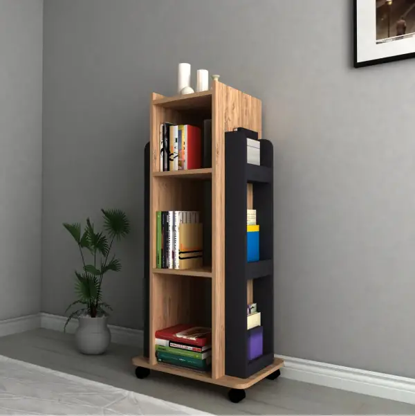 Dorian Bookcase with Shelves and Wheels