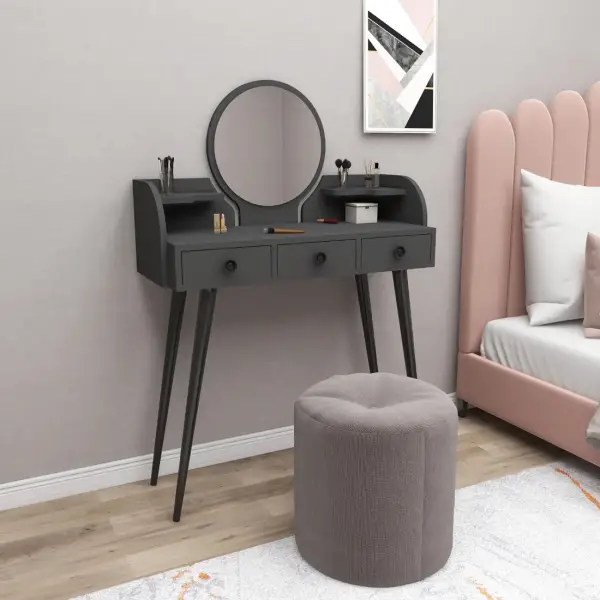 Belem Makeup Vanity Table with Mirror - Anthracite