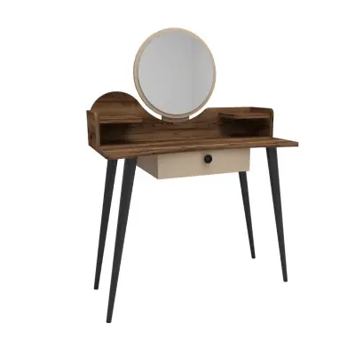 Ambrose Makeup Vanity Table with Mirror - Light Walnut / Beige